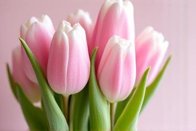 गुलाबी और सफ़ेद ट्यूलिप का गुलदस्ता